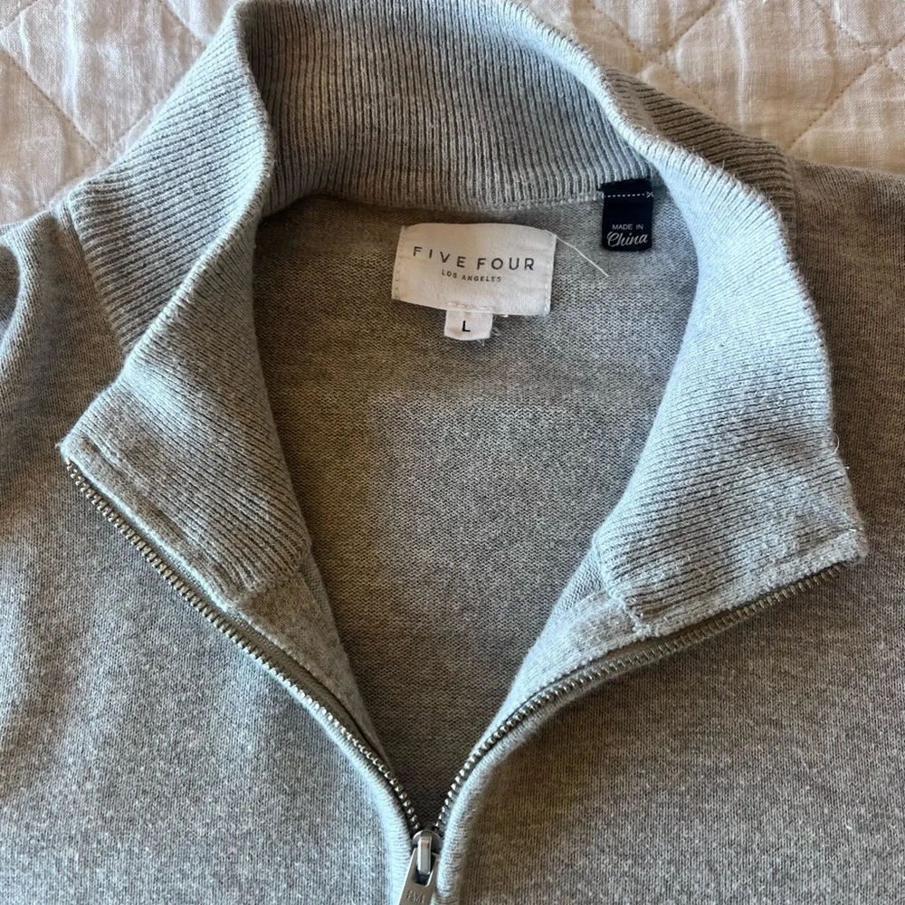 Five Four Los Angeles 100% Cotton Gray Quarter-Zip Pullover Sweater | Men Large